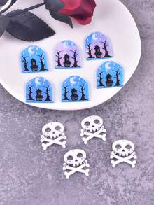 10pcs Fashion Halloween Dark Castle Bat Tree Haunted House Skull Acrylic Jewelry Pendant Earrings Accessories DIY Matching - Multicolor - View 8