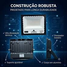 Kit 3 Refletores Holofote LED Branco Frio 100W IP67 Bivolt Athlanta Uso Externo Jardim Fachada Garagem Galpão - Multicolorido - Visão 8