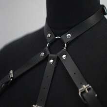 Women's Black Faux Leather Full Body Cage Harness With O Ring Details, One Size, Perfect For Bodysuits And Rave And Festival Outfit - Black - View 6