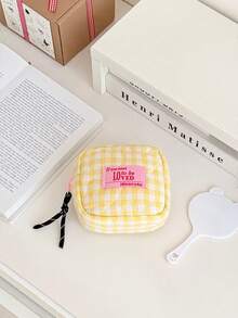 1pc Quilted Padded Makeup Bag, Plaid Small Storage Pouch, Student Coin Purse, Portable Mini Cosmetic Bag, Menstrual Pouch, Miscellaneous Items Organizer - Square - View 10
