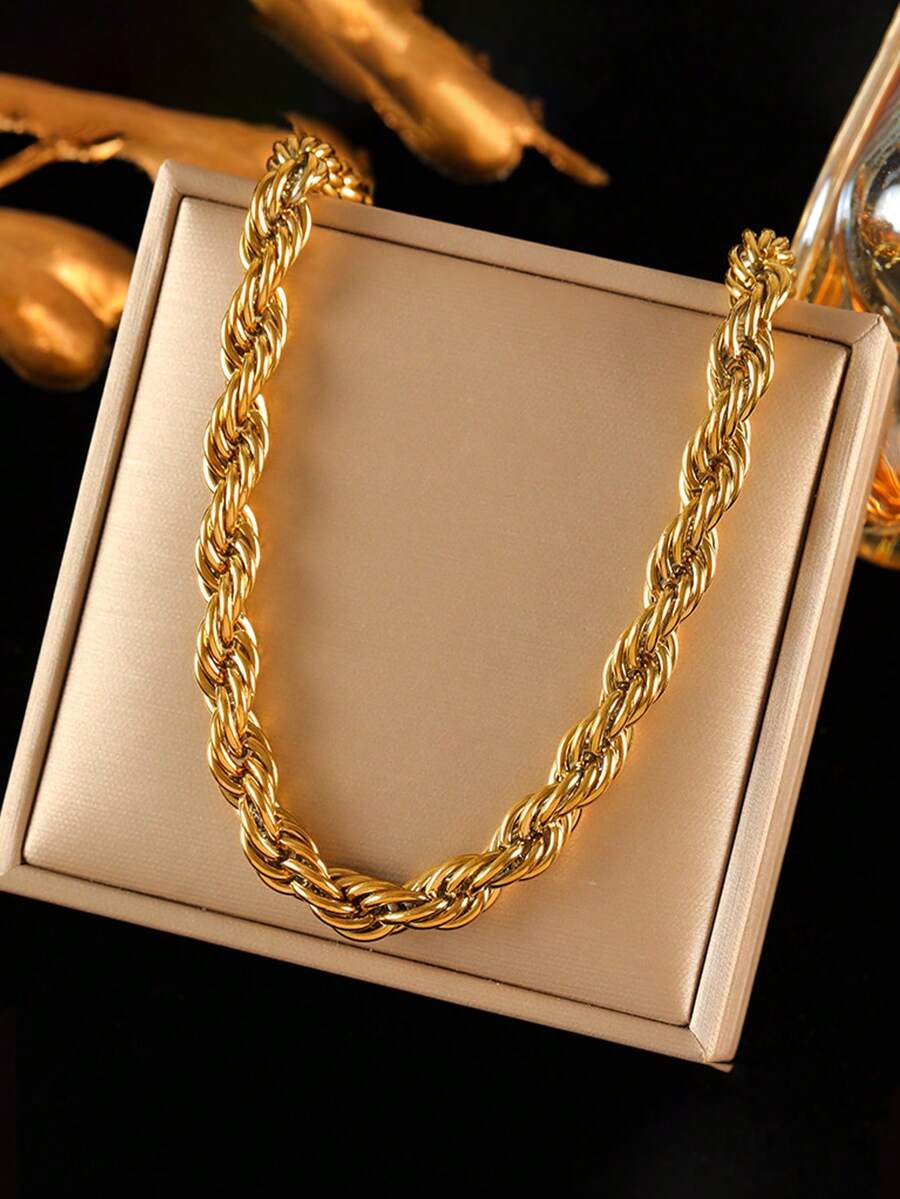 RAYQUEEN 1 buah Kalung Rantai Punk Tebal 8mm dengan Desain Pilin untuk Wanita, Cocok Sebagai Hadiah Liburan dan Pemakaian Sehari-hari - kalung - View 1