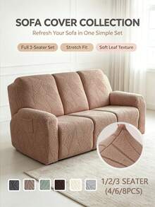 1/2/3seater Recliner Sofa Covers For Living RoomLeaf Pattern Sofa Relax Armchair Slipcovers Stretch Reclining Couch Covers Furniture Covers - Khaki - View 1