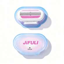 jifuli 女性用刮鬍刀，3層不鏽鋼刮鬍刀片，可替換式手動除毛刀片，易於清潔，順滑除毛，女孩夏季比基尼除毛器 - 粉色 - 查看 10