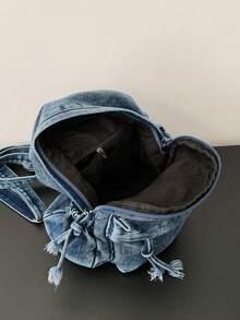 Denim Backpack For Female College Students, Simple Large Capacity Backpack, Essential Chest Bag For Women Commuting And Traveling - Dark Wash - View 8
