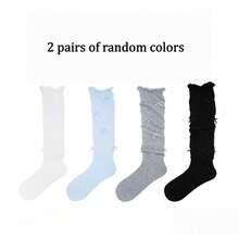 1/2 Paar graue Ballettsocken in Mittellänge, Schleifen-Slouch-Socken, weiße Kniestrümpfe mit umgeschlagener Kante, Schulanfang-Wadensocken für Damen - Verschiedenfarbig - Übersicht 13