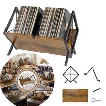 7Sevenjokers Vinyl Record Storage Rack, Wrought Iron And Wooden Magazine Rack, Multifunctional Storage Rack, Desktop Document And Magazine Holder, Minimalist And Modern, Suitable For Bedrooms, Studies And Living Rooms - Brown - View 2