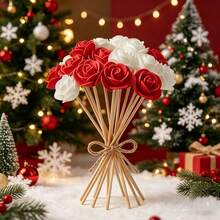 25pcs Christmas Red & White Floral Aromatherapy Diffuser Set (Bottle & Fragrance Not Included) - Red + White (12 Aromatherapy Sticks + 12 Artificial Flowers + 1 Bamboo Skewer) - View 2