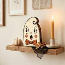 2D Flat New Vintage Halloween Indoor Wooden Block Shelf Decor, Premium Cute Ghost, Pumpkin, Black Cat, Skeleton, Witch And Owl Desktop Ornaments, Rustic Autumn Holiday Decoration, Suitable For Mantel, Desk, Shelf, Living Room, Party Setup And Housewarming Gift, No Electricity Required - A - View 9