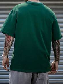 Kaos Pria Lengan Pendek Kerah Bulat dengan Cetakan Huruf - Dark Green - View 2