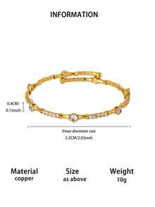 Exquisite Stackable Gold-Plated Bamboo & Ball Shape Bracelets With White Zirconia Inlay, 18K Gold Plated Fade-Resistant Adjustable Bangle, Suitable For Women, Mom, Best Friend And Girlfriend, Wedding, Vacation Charm Jewelry, Party, Daily Wear Accessory, Birthday Anniversary Gift - Various - View 15