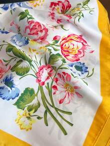 1pc 65*65cm White Base Colorful Mixed Rose Floral Print Satin Imitation Silk Scarf, Thin Multi-Use Scarf For Neck/Shawl/Waist, All Seasons Daily Party - Multicolor - View 7