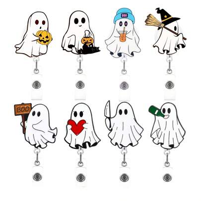1個白色精靈可伸縮識別證捲軸夾 BOO 幽靈醫生護士識別卡套