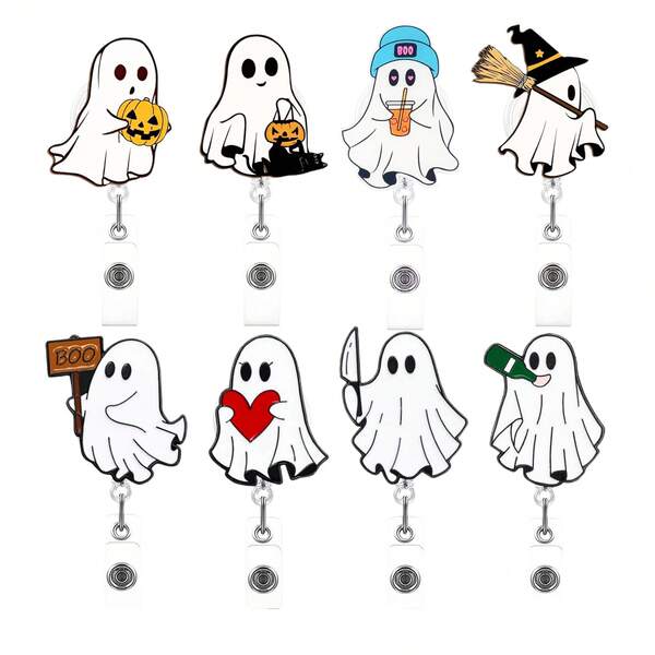 1個白色精靈可伸縮識別證捲軸夾 BOO 幽靈醫生護士識別卡套