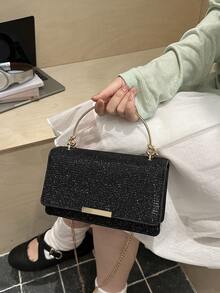1件女款時尚通勤純色單肩包，便攜多功能奢華斜挎包，適合約會、通勤、聚會、工作 - 黑色 - 查看 3