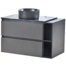 Wall-Mounted Washbasin Unit, 80 Cm Wide, With Ceramic Washbasin, With Drawers, Modern Design, Black And Grey. - 灰色 - 查看 6