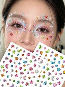 1/2/3/5 Colorful Star, Moon, Heart, Circle, Gem, And Diamond Stickers - Random Color Combinations, Suitable For Women's Cosmetic Faces And Eye Decorations, Ideal For DIY Use At Music Festivals, Carnival Parties, Birthday Parties, Etc - Multicolor - View 1