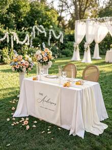 Personalized Wedding Linen Table Runner, Customized Name Banner, Sweet Heart-Shaped Reception Area Decor, Elegant Fabric Sign - Multicolor - View 5