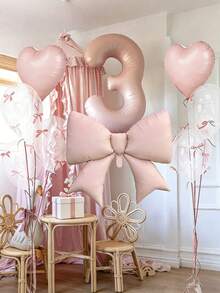 Set Dekorasi Ulang Tahun, Balon Foil Pita Satin Merah/Merah Muda/Krem Ukuran Besar, Balon Angka Ulang Tahun 0-9 Merah Ukuran 40 Inci, Balon Hati Merah Ukuran 18 Inci, Balon Lateks Transparan (Dengan Pita Balon), Cocok Untuk Pesta Ulang Tahun, Perayaan, dan Acara Lainnya - Set Balon Hati Angka Pita Merah Muda - View 8