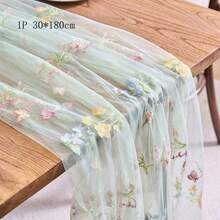 Juego de 3 piezas de camino de mesa transparente con bordado floral (29.5 X 71 pulgadas, verde salvia/champán/blanco), mantel de estilo granja con flores, adecuado para uso diario, vacaciones, bodas, hoteles, fiestas de cumpleaños, decoración del hogar, camping y picnic, todas las estaciones - Camino de mesa de tul bordado con flores silvestres - Ver 24