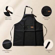 Delantal de lona ajustable con bolsillos grandes, delantal de cocina duradero para hornear, cafetería, restaurante y ropa de trabajo - Multicolor - Ver 3