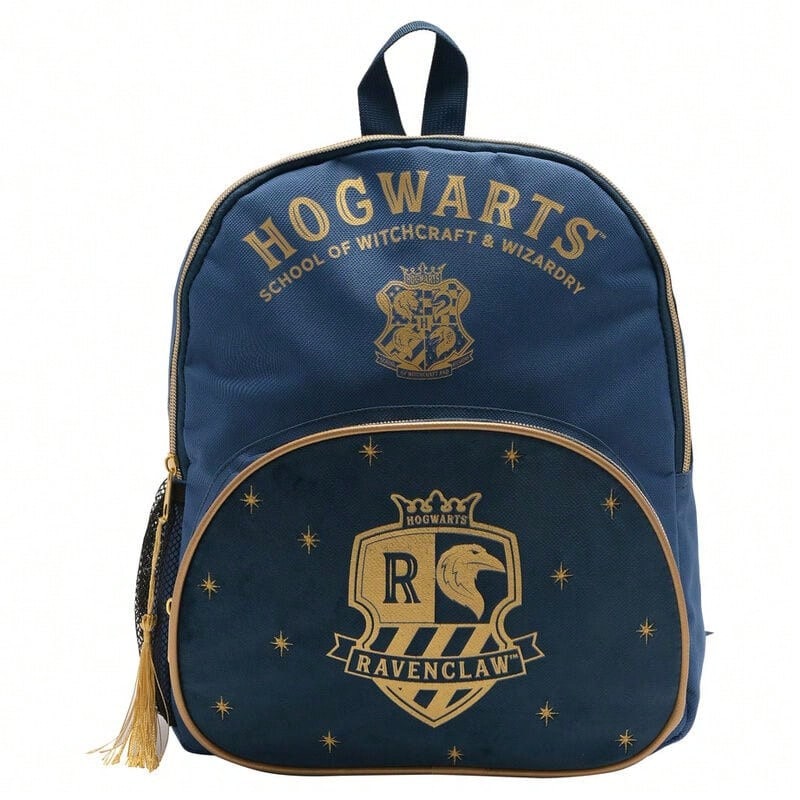 Safta Harry Potter 哈利波特拉文克勞學院背包，藍色，帶有金色霍格華茲校徽，主隔層帶拉鍊和流蘇，正面口袋和水壺袋 - 選項 1 - 查看 1