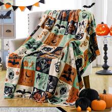 1 Stück Halloween Vintage karierte Totenkopf Fledermaus schwarze Katze digital bedruckte Flanelldecke - moderner Stil, Cartoon-Thema, ganzjährig bequem weiches Polyester-Strickgewebe, multifunktional, geeignet für Sofa, Bett, Reisen, Camping, Stuhl, Geschenkdecke - Verschiedenfarbig - Übersicht 1
