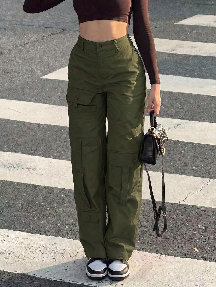 Multi-Pocket Cargo Pants Casual Spring - Army Green - View 1