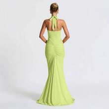 Elegant Vacation Style Backless Neck Wrap Dress - 綠色 - 查看 2