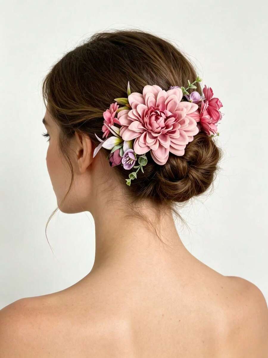 1pc Faux Flower Hair Clip, Decorative Hairpin For Hairstyling, Suitable For Holiday, Beach Photos, Daily Use, Claw Clips - Multicolor - View 1
