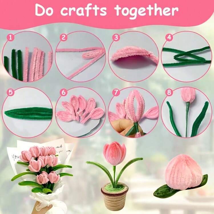 Colorful Twist Tie Bouquet Handmade Kit, Full Set Of Floral Crafting Materials With Stems, Creative Gift For Mother's Day, Valentine's Day, Graduation, Birthday, Student Art Classroom DIY Teaching Aid - Multicolor - View 2