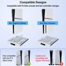 A Multi-Functional Charging And Cooling Stand For PlayStation 5 Slim (Compatible With Digital And Optical Versions), Featuring A Cooling Fan And A Controller Charger. The Base Has A Slot For Storing 5 Game Discs. - 白色 - 查看 8