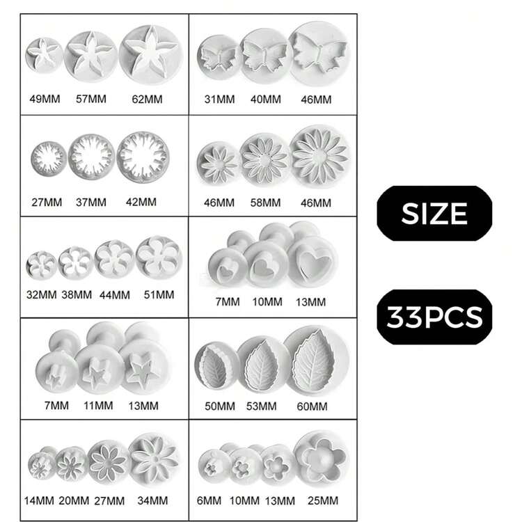 33件組白色花朵餅乾模具 DIY 花朵蛋糕翻糖模具 塑膠蛋糕裝飾工具 烘焙配件 塑膠餅乾模 - 彩色 - 查看 2