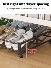 Under Bed Movable Shoe Storage Rack, Smooth Rolling Wheels For Effortless Sliding, Space-Saving Shoe Organizer For Home And Dorm - Black - View 2