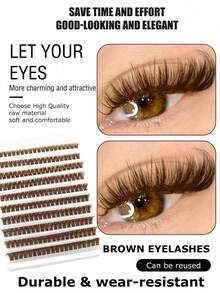 200 Pack Of Fluffy Brown Eyelashes, 80D Curly Dense Coffee Brown Cat Eye Eyelashes, 8-16mm Natural Brown Soft Fan-Shaped Eyelashes, Suitable For DIY Eyelash Extensions, Suitable For Daily Use Or DIY Hand Grafting When Going Out, Easy To Carry - D - View 5