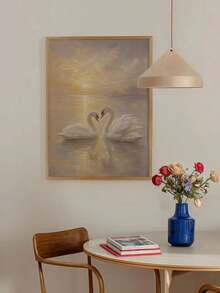 1pc Frameless Retro Swan Oil Painting On Canvas, Designed As A Printed Poster For A Countryside Farmhouse, Ideal For Modern Wall Art Decor. Perfect For Enhancing The Ambiance Of Home, Bedroom, Living Room, Bathroom, Office - Animal a - View 2
