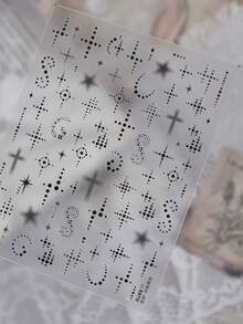 1pc 3D Polka Dot Five-Pointed Star Nail Art Sticker, Matrix Diffused Star Cross, Black White Silver, Self-Adhesive Nail Decoration DIY Sticker Nail Stickers - Black - View 4