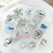 16件裝銀色貝殼與藍色魚飾配件，DIY鞋飾，適用於鏤空拖鞋，夏季海灘必備 - 銀色 - 查看 2