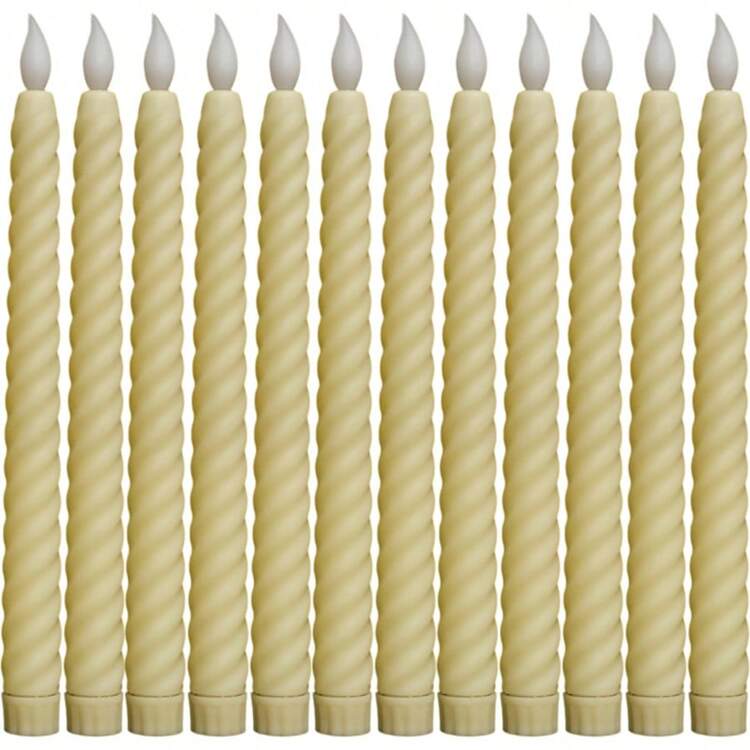 Spiral Flameless LED Cone Candles, 12PCS Warm White Candle Set, Battery Powered, Suitable For Christmas Trees And Holiday Decorations, Perfect For Home Decor, Thanksgiving, And Everyday Dining. - 12pcs - View 10