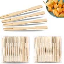 2pcs Bamboo Cocktail Forks, 3.5 Inch Bamboo Forks, Suitable For Party/Dining/Dessert/Fruit Appetizer Toothpicks - Multicolor - View 1