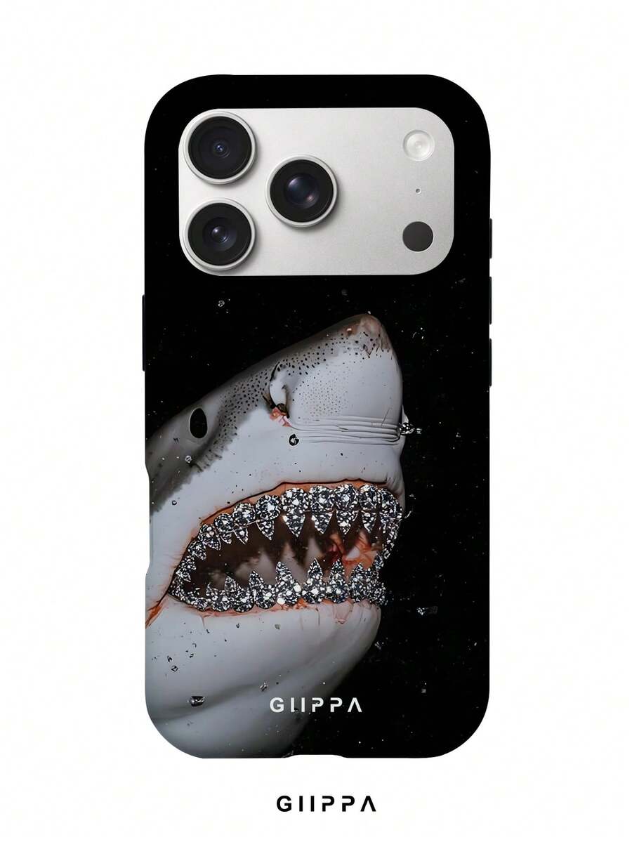 GIIPPA 1件純黑背景大白鯊圖案設計手機殼,適用於Phone 17 Pro Max,相容Phone 16 Pro Max、15 Pro Max、14 Pro Max,韓系高端時尚趣味手機殼,相容11/12/13/14/15/16 Pro Max Plus,優雅設計男女皆宜,送給女友的聖誕節、情人節、復活節、婚禮季與生日完美禮物 - 彩色 - 查看 1