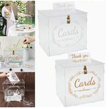 1 pieza Caja de tarjetas personalizada, caja de boda transparente con cerradura y ranura, soporte resistente, caja de colección de sobres de tarjetas de regalo decorativa, adecuada para ocasiones de boda - transparente - Ver 4
