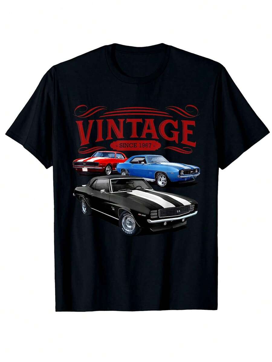 irt - Schwarz, kurzärmelig, Rundhalsausschnitt, klassischer Stil, geeignet für Autoshows und den Alltag, locker geschnitten. |   Einzigartiges T-Shirt mit Automotiv-Aufdruck |   Bequem den ganzen Tag zu tragen. - Schwarz - Übersicht 1