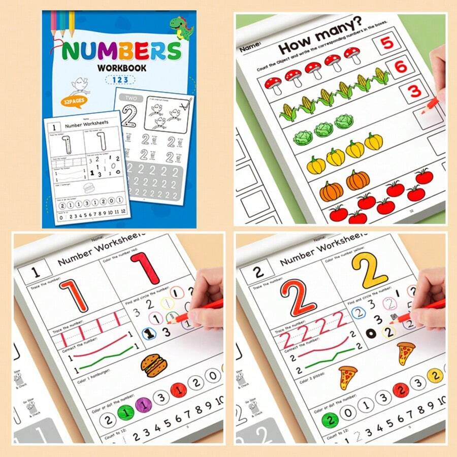 1pc Digital Cognition Practice Book Handwriting Copybook Preschool Transition Daily Practice Tracing Book Pen Control Training Coloring Book, Early Writing Practice Workbook, Includes Common Vocabulary, Suitable For Kindergarten And Children Aged 3 And Above - Multicolor - View 1