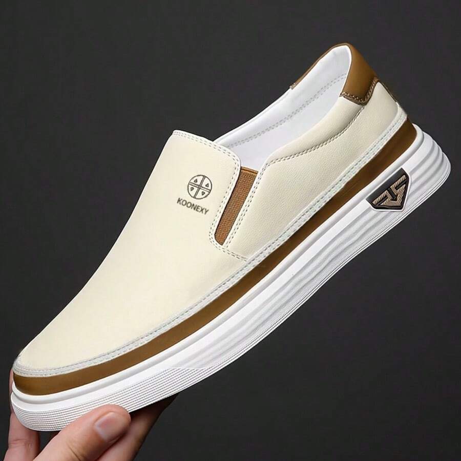 STARNOVO Men's Slip-On Casual Walking Shoes, Minimalist Contrast Decor, Daily Commute Loafers - White - View 1