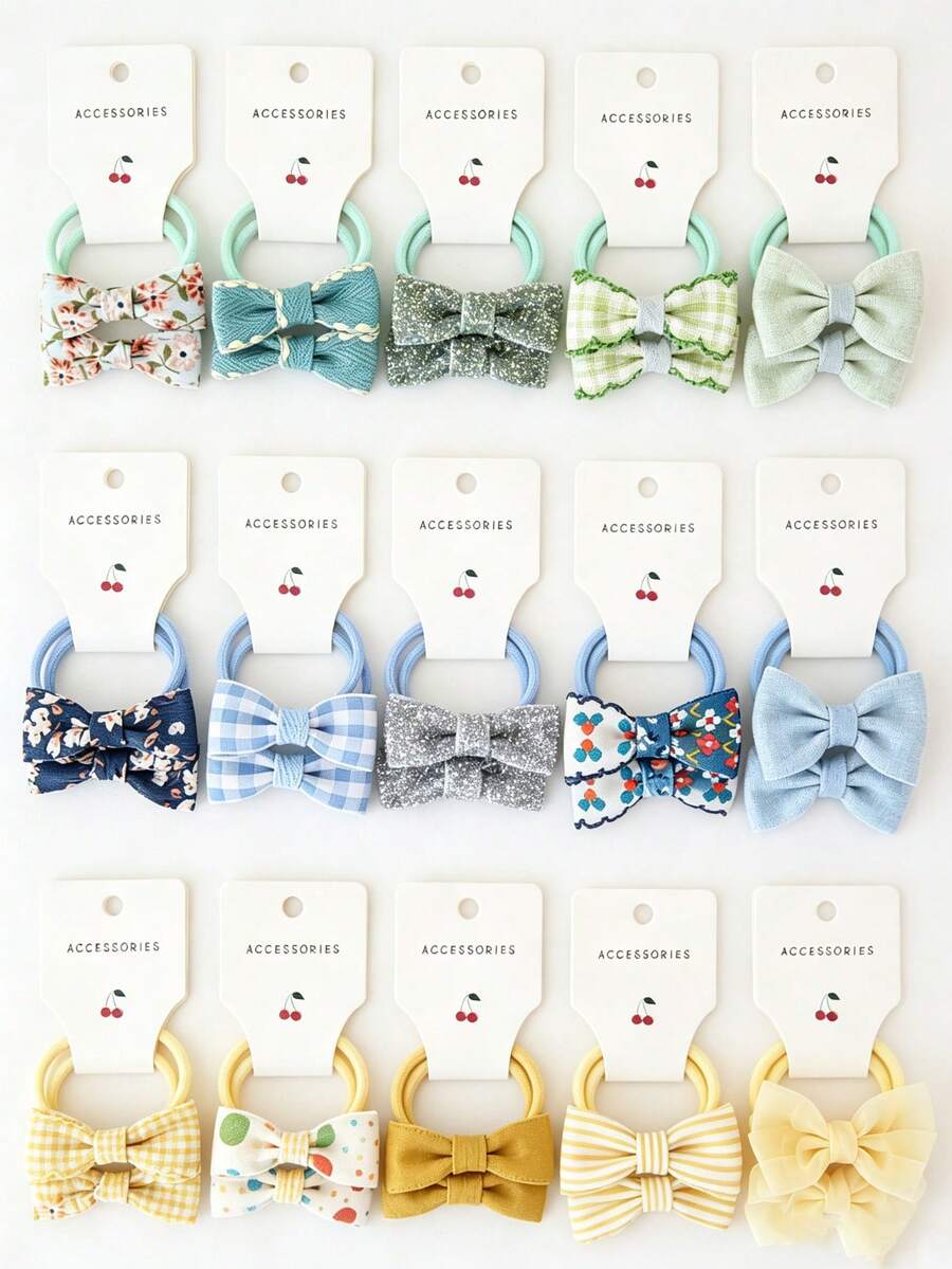 10pcs Pastoral Style Assorted Fabric Bow Headbands Hair Accessories, Suitable For Children - Multicolor - View 1