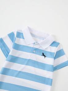 3pcs/Set Boys Summer Polo Shirts, Casual Versatile Thin Short Sleeve T-Shirts, Striped Print & Solid Color, Fits 4-12 Years Old - Multicolor - View 3
