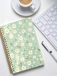 Mint Green Daisy Floral Cover Spiral Bound Notebook, Suitable For Diary Or Daily Planner, Creative Coil Binding Design, Premium Lined Paper, Perfect For Daily Recording School Supplies - One Size - View 7