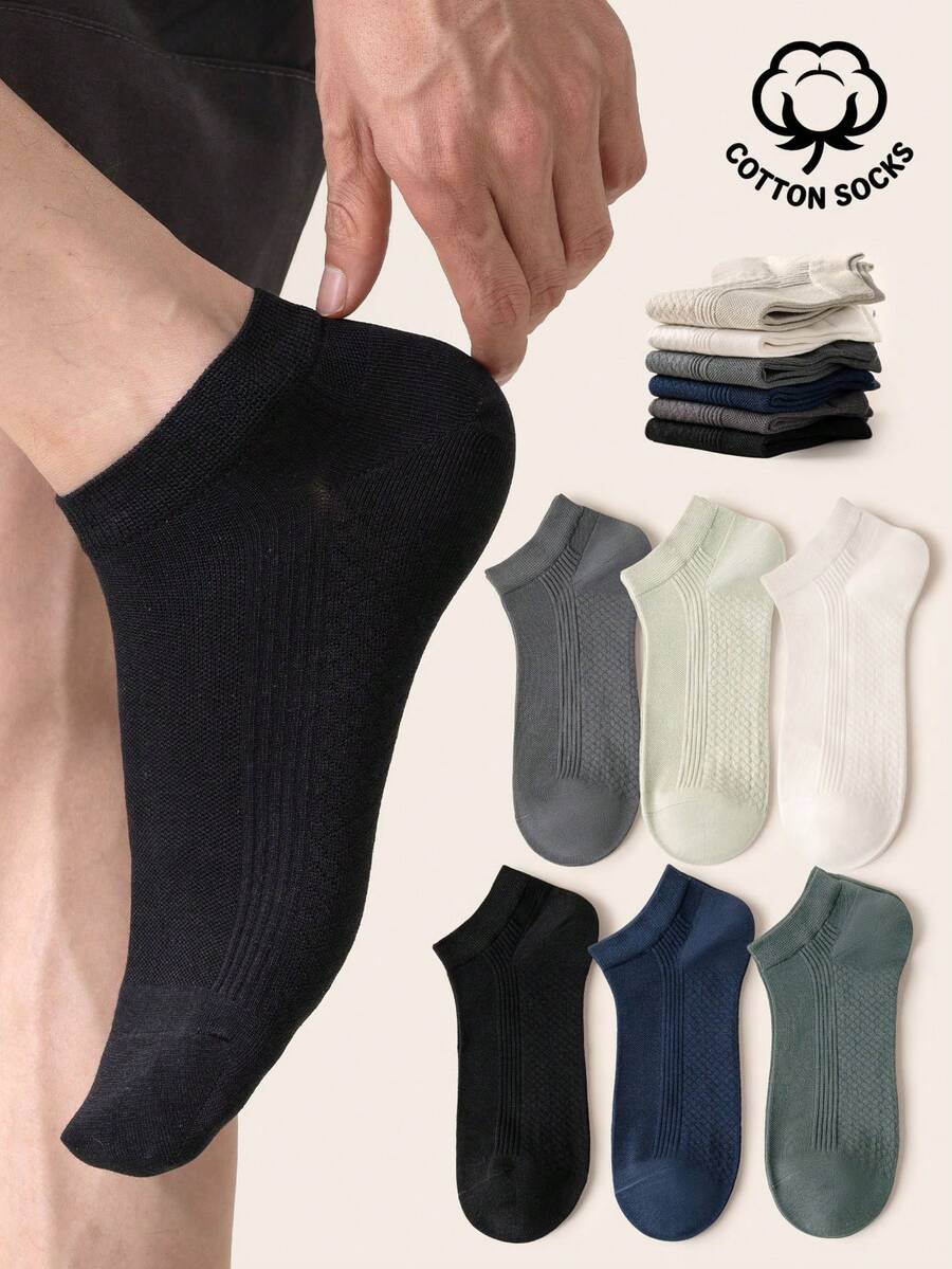 5/6 Pairs Men's Pure Cotton Mesh No Show Socks, Thin Breathable Moisture Wicking Ribbed Low Cut Casual Ankle Socks Multi Neutral Color Pack - Multicolor - View 1