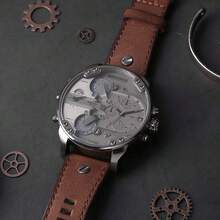 Men Diesel DZ7413Z Industrial Multi-Time Zone Wrist Watch, Grey Gradient Dial Calendar Retro Cowhide Band 3 Bar Hip Hop Fashion Quartz Watch - one-size - View 2