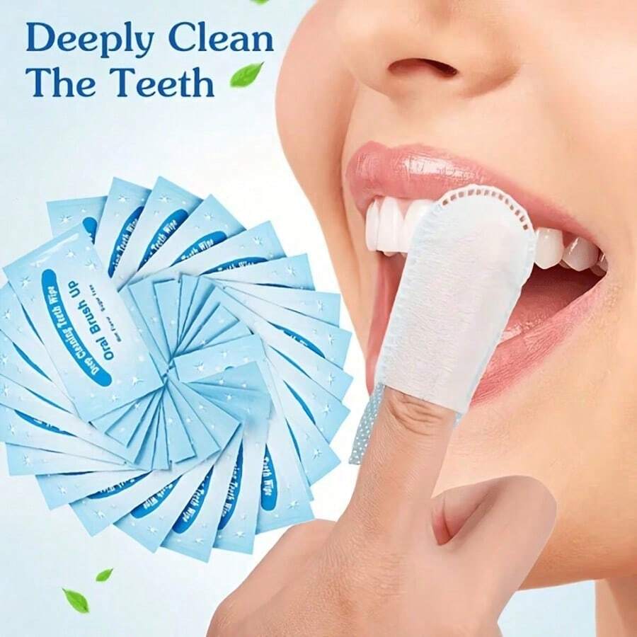 25pcs Mint Tooth Cleaning Surface Brush, Finger Sleeve, Tooth Cleaning Cloth, Cleaning Cloth, Finger Sleeve, Designed For Easy Use And Portability, Suitable For Use After Dining Out To Avoid Embarrassment Of Food Residue On Teeth - Cleaning Brush - View 1